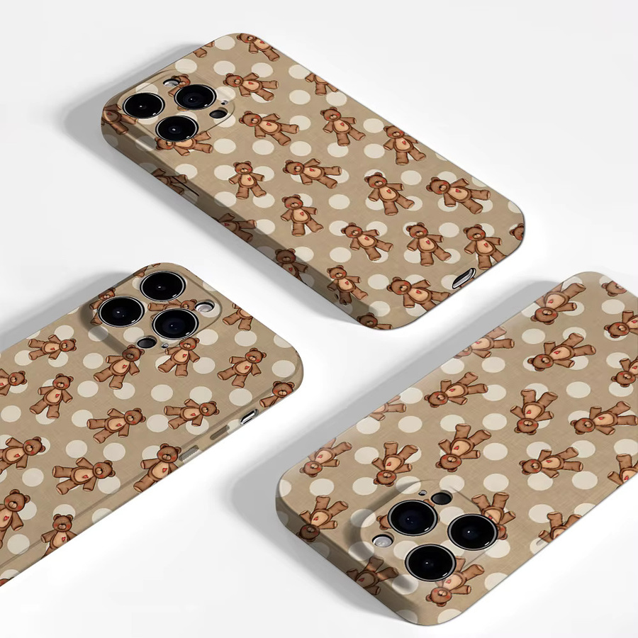 Teddybären Polka Dots Handyhülle für iPhone 17 16 15 14 13 12 Pro Max Plus mit doppelschichtiger Rückseite in Beige - Bild 3