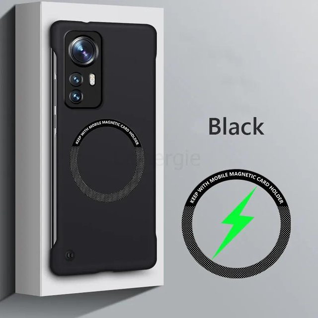 Slim Case für Xiaomi 12 Pro, 13 Ultra, 12X, 12S Pro und Xiaomi 12 5G mit magnetischer MagSafe-Unterstützung und Wireless Charging, Rahmenlose harte Rückseite, Schwarz - Bild 1