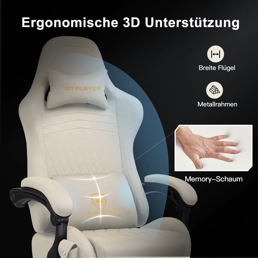 GTPLAYER Gaming Stuhl Ergonomischer Gaming Sessel mit Fußstütze und Lautsprechern in Light Brown - Bild 3