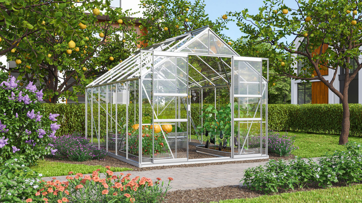 Vitavia Gewächshaus Mars 9900 aus Aluminium in Silber mit Einscheibensicherheitsglas und Doppelschiebetür, 9,9 m² - Bild 2