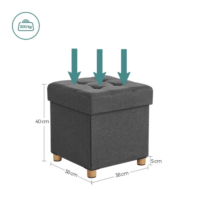 SONGMICS Hocker mit Aufbewahrungsbox und Holzbeinen, Polsterhocker mit Deckel, B/T/H: 38 x 40 x 38 cm - Bild 5