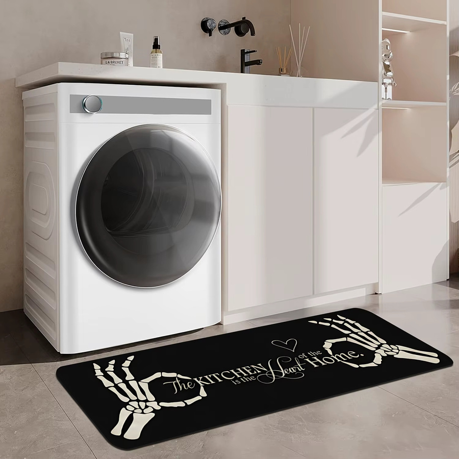 VIKAMA Teppich mit Totenkopf-Aufdruck in Schwarz, weich, rutschfest und wasserabsorbierend für Küche und Waschküche - Bild 3