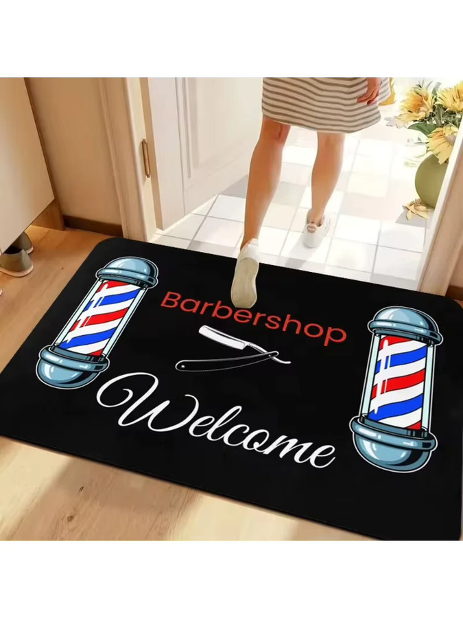 VIKAMA Fußmatte mit Friseursalon-Motiv in Schwarz, rechteckige Willkommensmatte für professionelle Eingänge - Bild 2