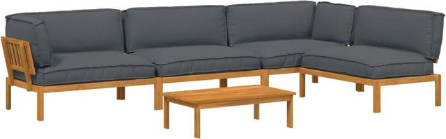 vidaXL Sofa Set L-Form aus Massivholz Akazie in Anthrazit, 5-teilig mit Kissen und Armlehnen - Bild 1