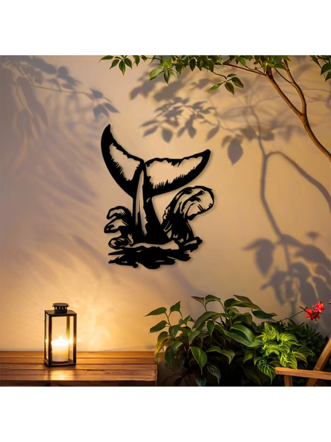 CIFBUY Metall-Wandkunst Wal-Schwanz in Schwarz als maritimes Ozean-Tiermotiv für Wohnzimmer und Badezimmer - Bild 5