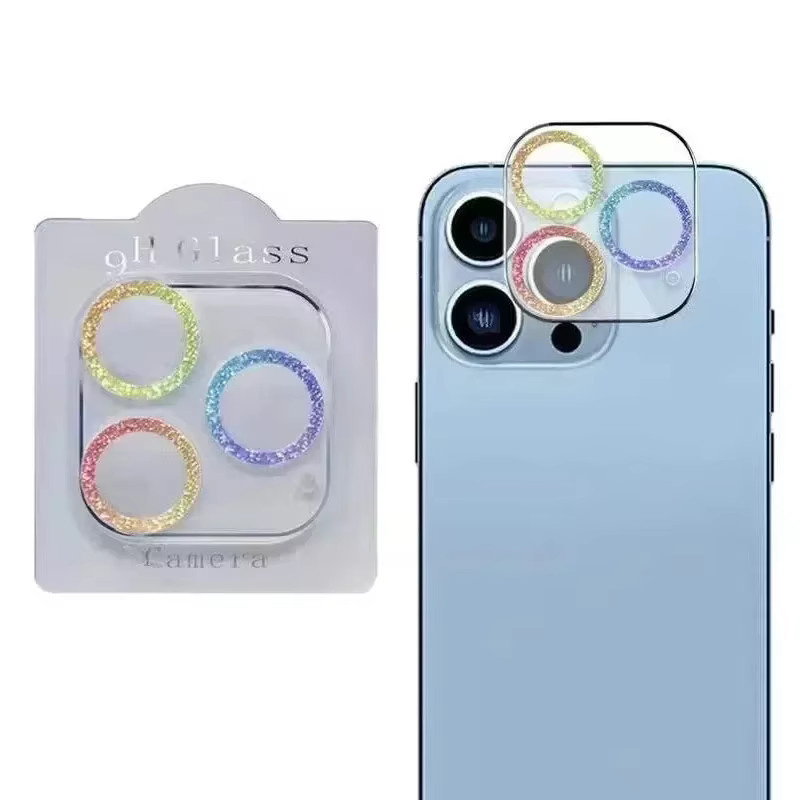 Glitzer Kameraobjektiv Displayschutzfolie aus gehärtetem Glas für Apple iPhone in Pink Multicolour - Bild 4