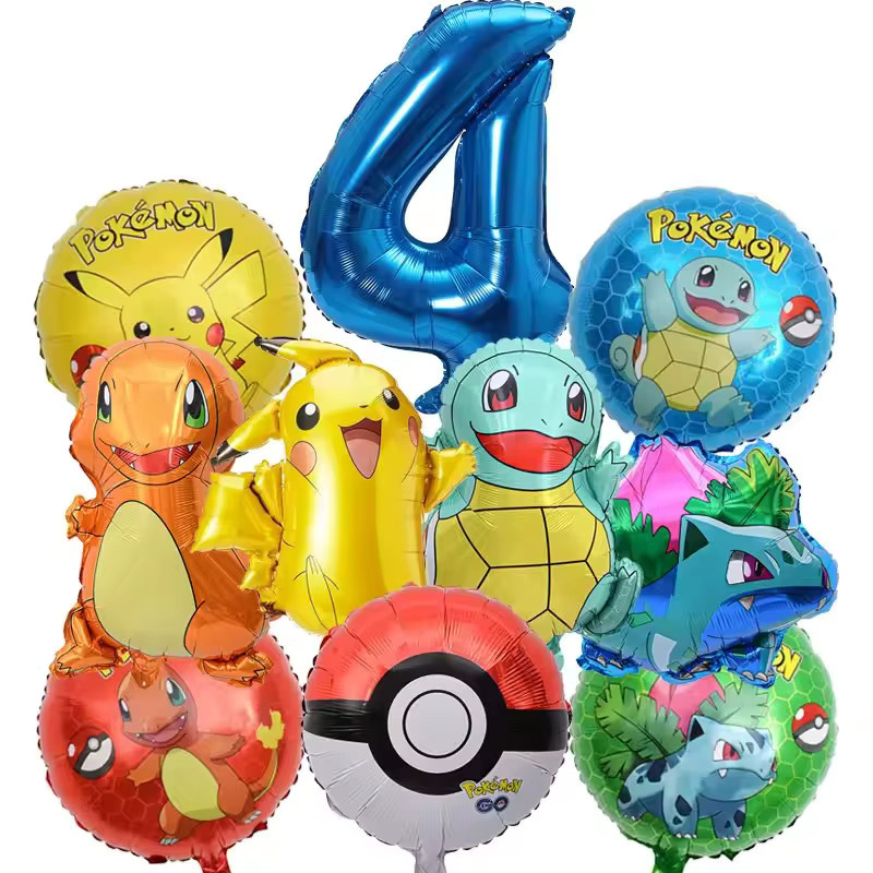 10-teiliges Pokemon Luftballons-Set von MINISO mit Pikachu und blauen Zahlenballons für Kindergeburtstage, Mehrfarbig - Bild 2