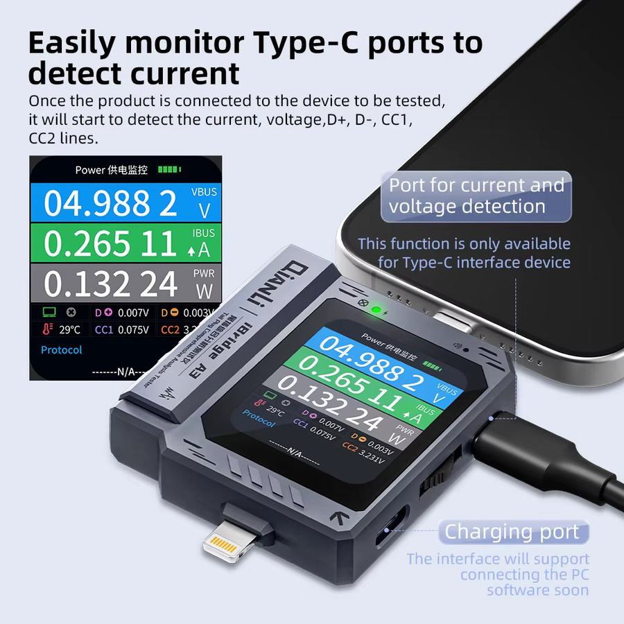 QianLi iBridge A3 Lightning auf USB-C Heckstecker Analyse-Tool zur Fehlererkennung und Reparatur für iPhone in Schwarz - Bild 4