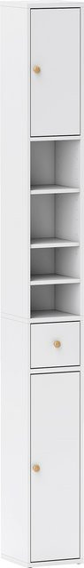 HOMCOM Badezimmerschrank schmal als Hochschrank in Weiß mit Schublade und verstellbaren Regalfächern, B/T/H: 20 x 20 x 178 cm - Bild 1