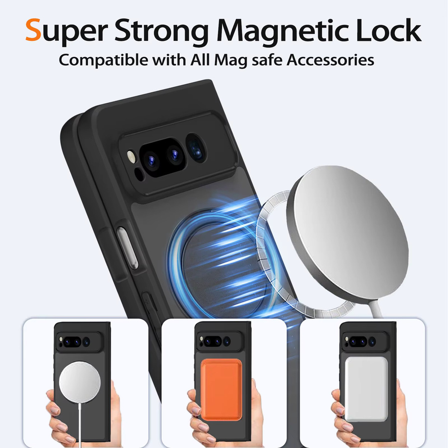 Magnetische Google Pixel Fold Hülle mit Ständer in Schwarz, matte und stoßfeste ultradünne Handyhülle - Bild 4