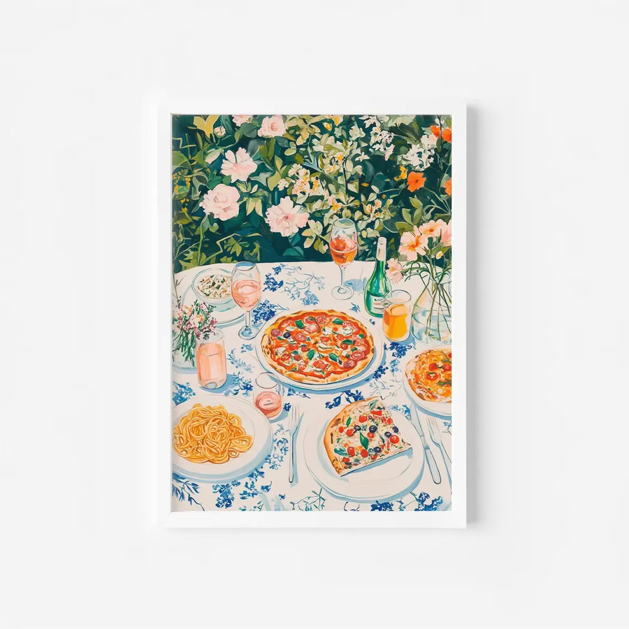SHENCHEN Wandkunst Italienische Dinner-Illustration als Papierposter in Mehrfarbig mit mediterranem Blumen- und Sommer-Motiv - Bild 2