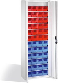 C+P Magazinschrank mit 48 Sichtlagerkästen in Lichtgrau inklusive Zylinderschloss, H: 198 cm, B: 70 cm, T: 30 cm - Bild 1