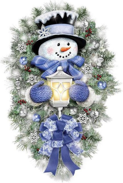 Faylisvow Schneemann Kranz Aufkleber für Weihnachten und Winter, Dekoration für Tür, Wand und Fenster, Mehrfarbig, B: 45 cm, H: 60 cm - Bild 1