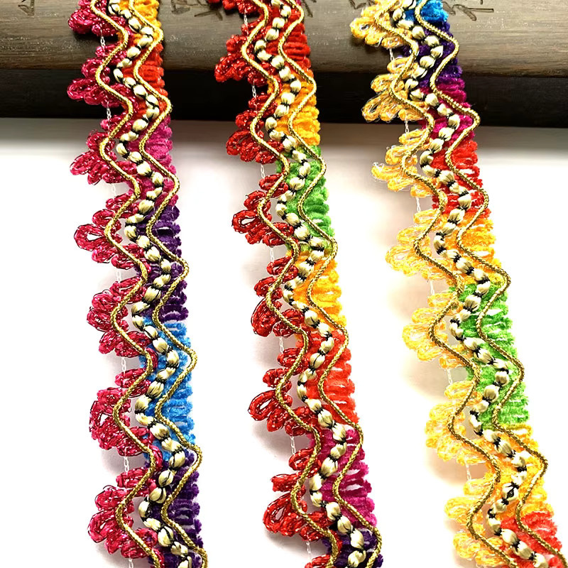 Handgefertigte Spitzenborte in Gold und Grün mit Perlenstickerei für DIY-Näharbeiten und Dekoration, 3 m pro Packung - Bild 4