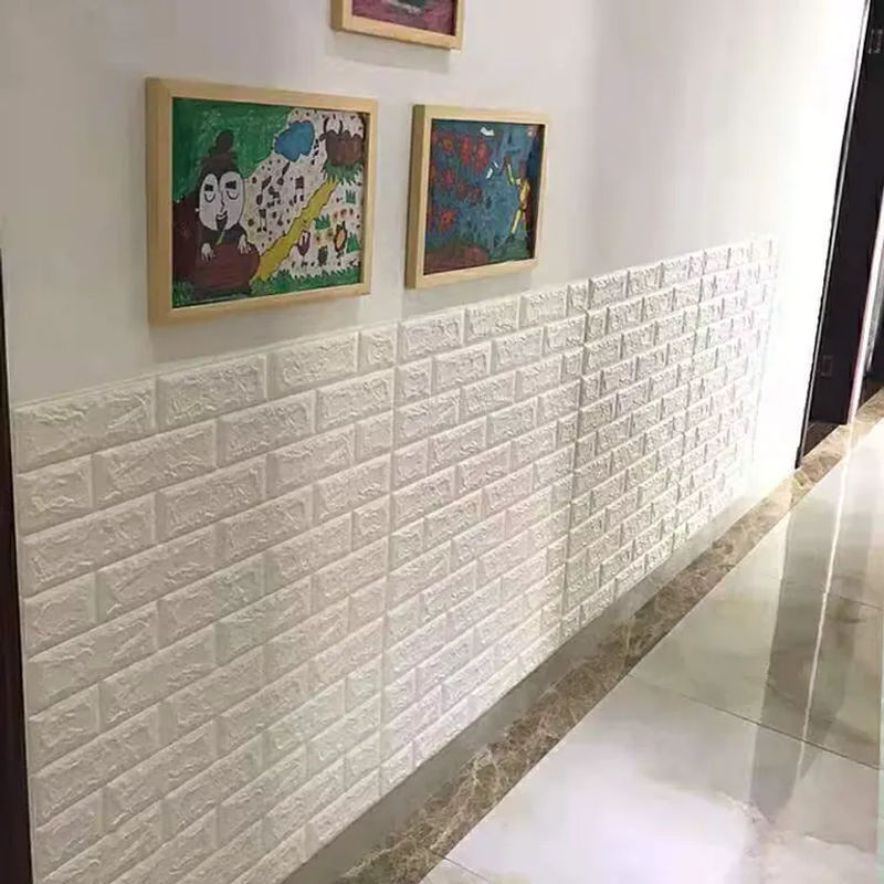 3D Ziegelstein Wandaufkleber von ctzszzmm in Weiß, selbstklebende und wasserdichte Schaumstoffplatten für moderne Wanddekoration - Bild 3
