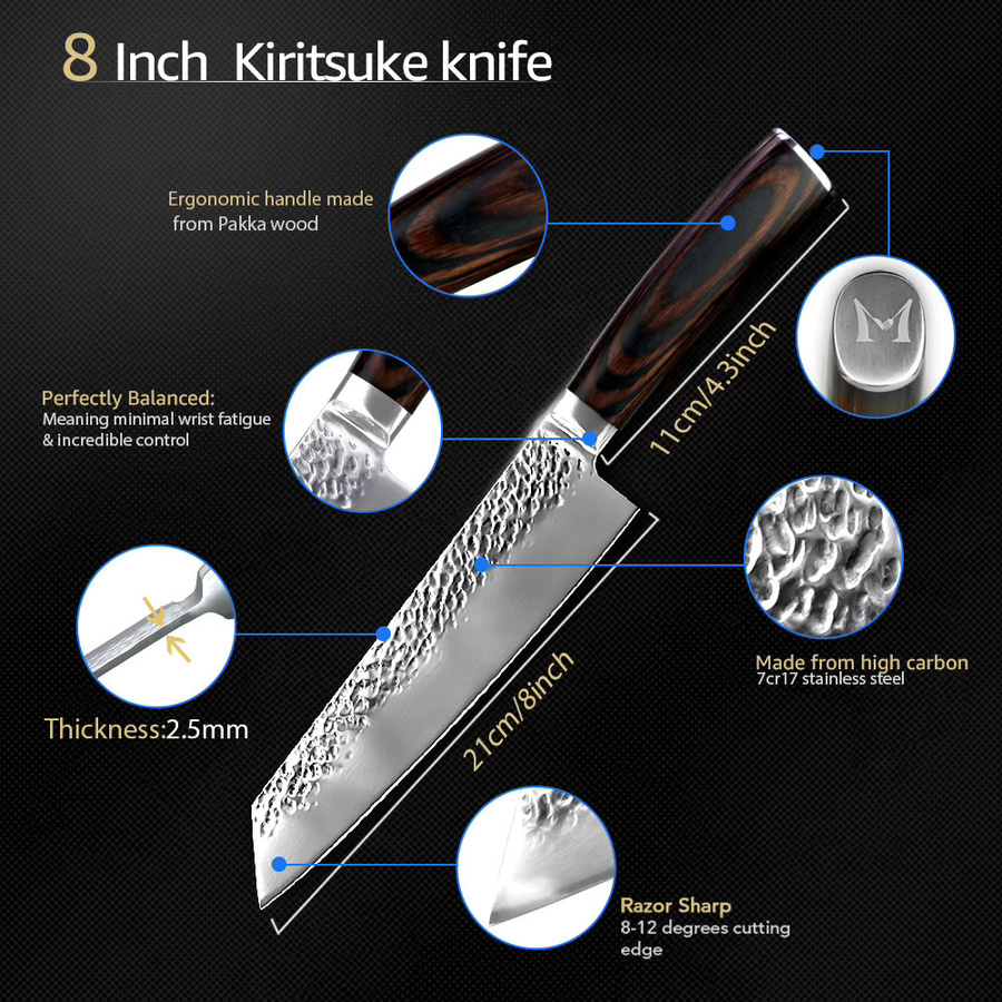 MYVIT Kochmesser-Set aus Edelstahl mit hohem Kohlenstoffgehalt, Farbe: Silber, Klingenlänge: 17,8 cm - Bild 3