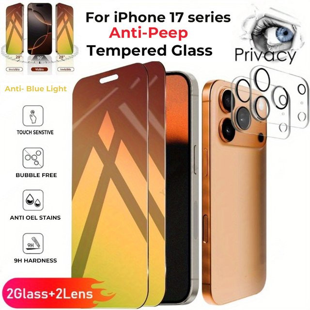 NNBILI Sichtschutzfolie und Objektiv-Displayschutzfolie für iPhone 17 Pro Max, Set aus 2 Sichtschutzfolien und 2 Objektiv-Schutzfolien, kratzfest und blasenfrei mit vollständiger Abdeckung - Bild 1