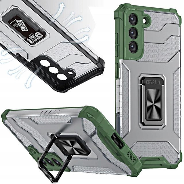Kristall Ring Hybrid Schutzhülle mit magnetischem Halter für Samsung Galaxy S22+ in Grün - Bild 1