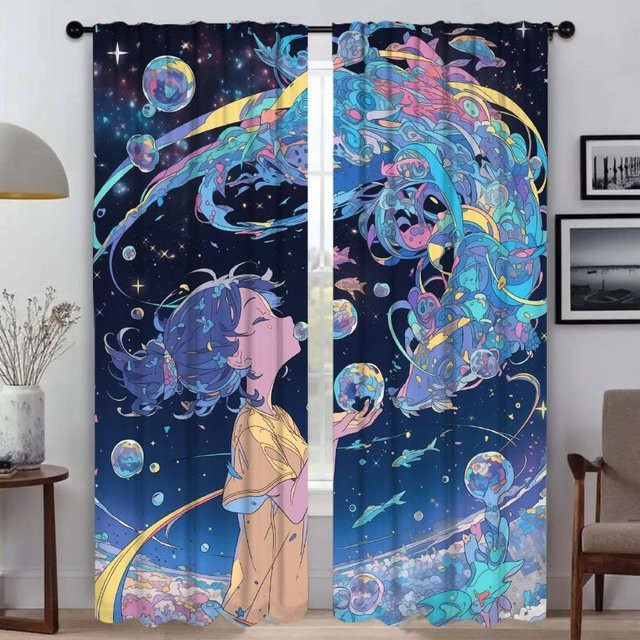 Flüstern der Sterne Tüll-Vorhänge mit Sternen-Motiv für Wohnzimmer und Schlafzimmer, 2er-Set, Blau, Breite: 50 cm, Höhe: 70 cm - Bild 1