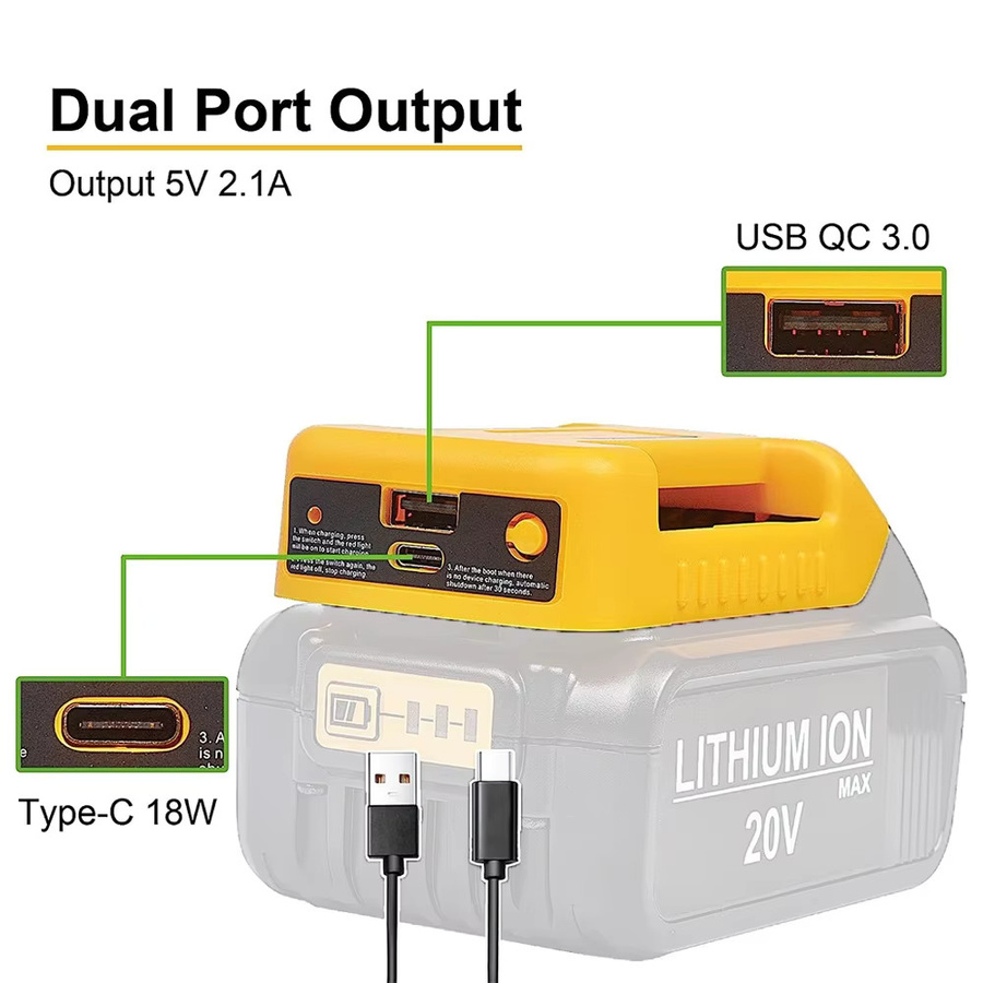Adapter mit Dual-Ausgangsschnittstelle für DEWALT 18 V 54 V Batterien DCB200, 1 Stück - Bild 2