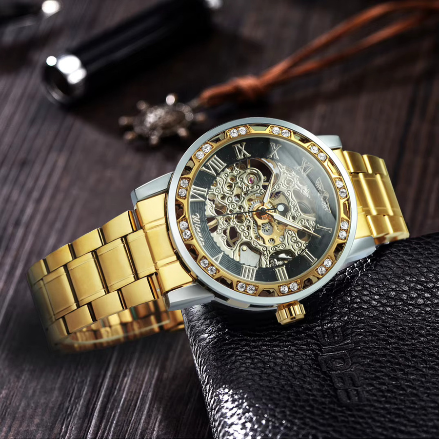 WINNER Skelett-Uhr, Automatik, Edelstahlarmband, Herren, Schwarz - Bild 2