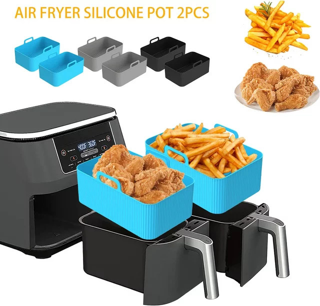 2er-Set Silikon Backform für Ninja Foodi Dual Air Fryer, rechteckige Einsätze in Schwarz - Bild 1