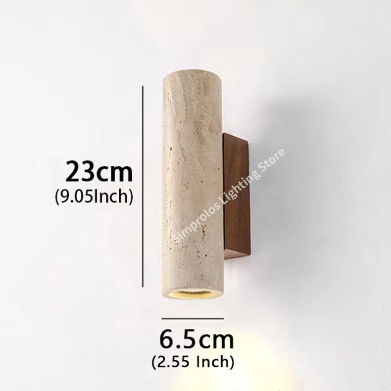 ZAOXI LED Wandleuchte im Vintage Design aus Travertin Stein und Holz in Gelb und Beige - Bild 5