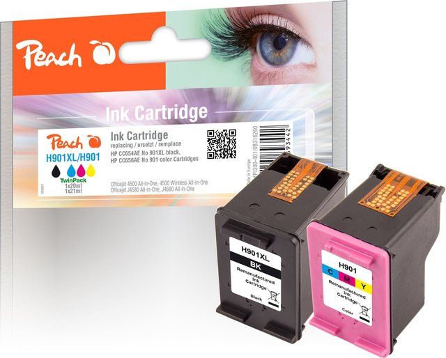Peach HP 901 XL Druckkopf-Set in Schwarz und Multicolor, wiederaufbereitet, passend für HP OfficeJet 4500 und HP OfficeJet 4500 Wireless, ersetzt CC654AE und CC656AE - Bild 1