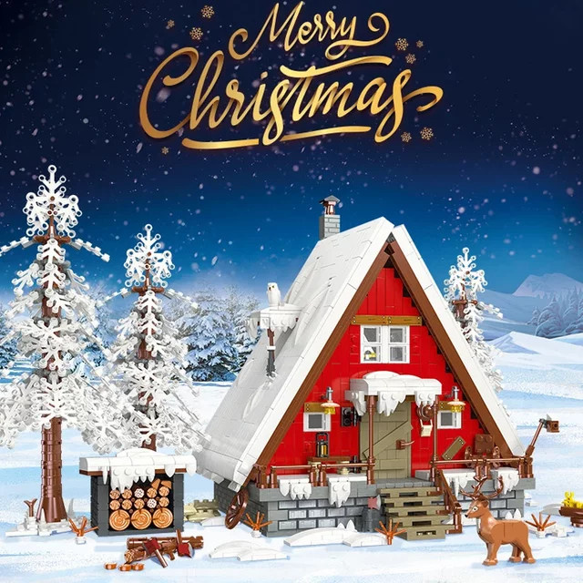 SixBricks Weihnachts Bausteine Set mit Beleuchtung – Santa Claus Kabine, Rentier, Schneemann und Baum in Mehrfarbig - Bild 1