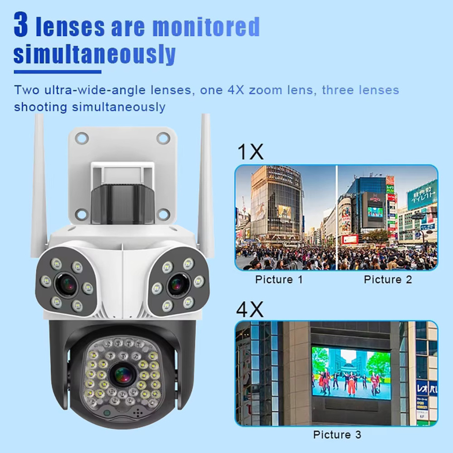 Eye4U WiFi Outdoor PTZ Überwachungskamera mit 15MP Triple-Lens, Drei-Bildschirm-Ansicht und Motion Tracking in Weiß - Bild 2
