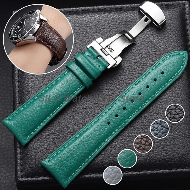 asukaband Uhrenarmband Leder, Butterfly-Verschluss, Unisex - Bild 1