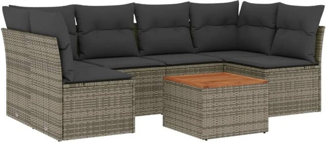 vidaXL 7-teilige Garten-Sofagarnitur in Grau aus Poly-Rattan mit Sitzkissen und Stauraum - Bild 1