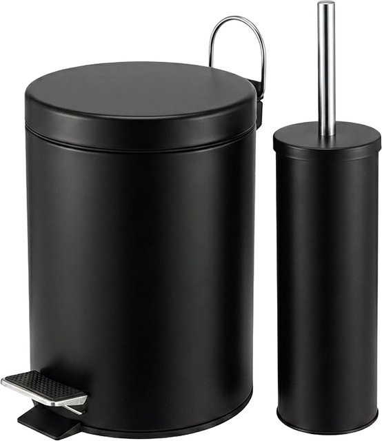 Relaxdays Badezimmer Set 2-teilig in Schwarz und Silber aus Edelstahl und Kunststoff mit Softclose-Funktion - Bild 1