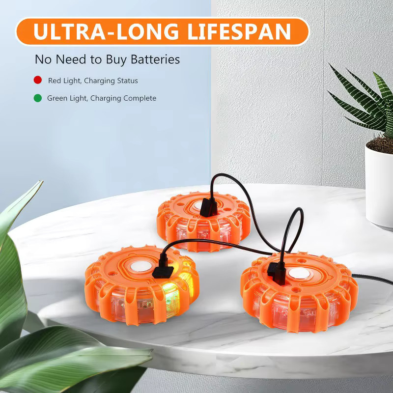 3er-Pack USB-aufladbare LED-Warnleuchten als magnetische Notfallbeleuchtung und blinkende Straßenfackel zur Sicherheit am Straßenrand - Bild 2