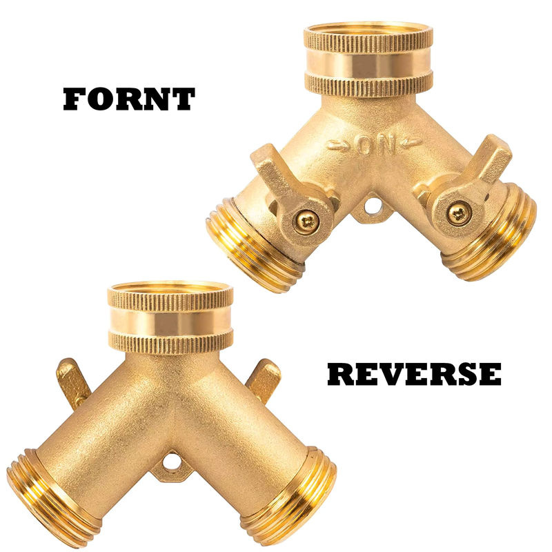 3/4 Zoll 2-Wege-Gartenschlauch-Splitter aus Messing in Gold, Y-Typ Wasserhahnbewässerungsanschluss und Verteiler für den Außenhahn, 3er Set - Bild 2