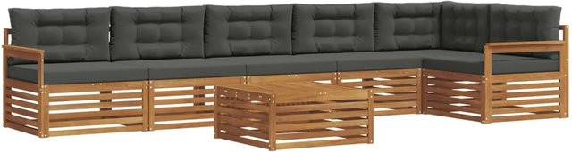 vidaXL Outdoor-Sofagarnitur 7-teilig aus Akazienholz mit Kissen in Natur und Anthrazit - Bild 1