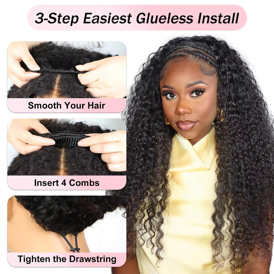 UVEOUS 3-in-1 Halbperücke, Jerry Curl, Echthaar, 30 Zoll, 200 Dichte - Bild 5