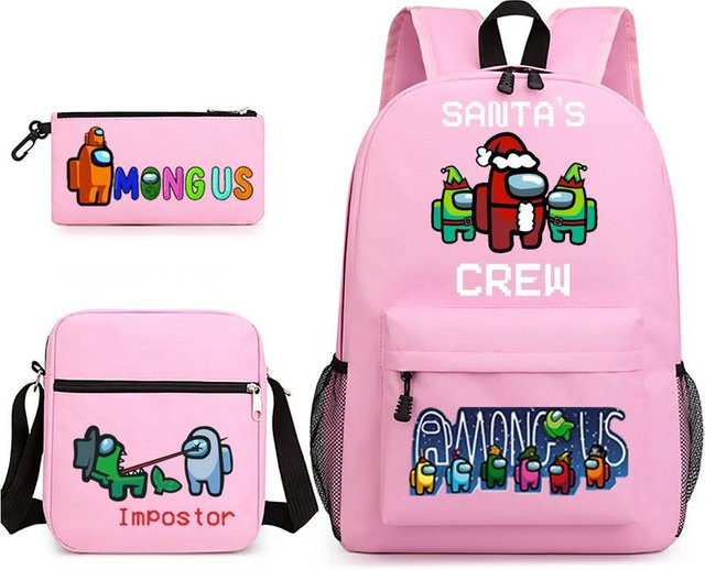 3-teiliges Schulrucksack-Set für Schüler in Pink aus Oxford-Stoff mit Schultasche, Schultergurt und Federmäppchen - Bild 1