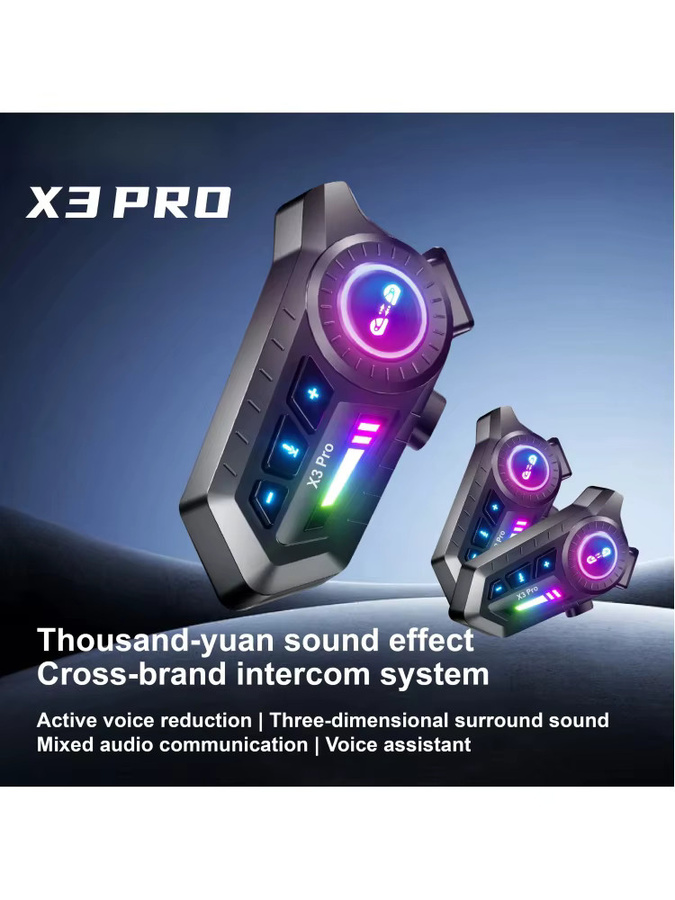 NUOYING X3Pro Motorradhelm Bluetooth-Headset in Schwarz mit starkem Bass, Geräuschunterdrückung und kabellosem Dual-Rider-Intercom - Bild 4
