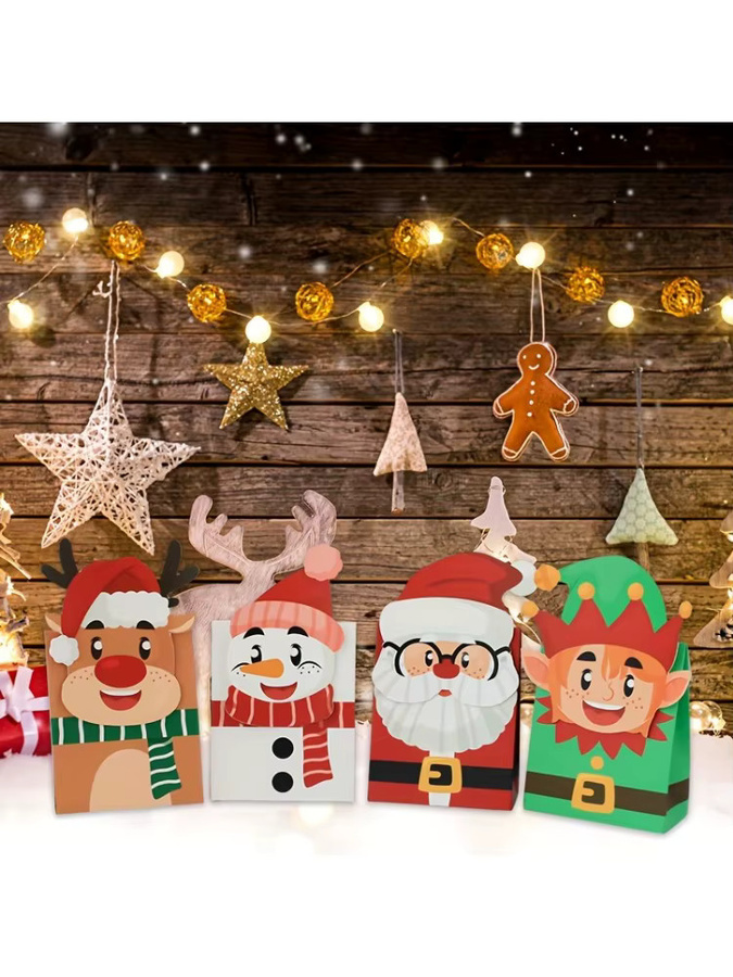 Set aus Weihnachts-Süßigkeitsboxen in 4 verschiedenen Stilen, bunte Snackboxen aus Papier für deine Weihnachtsparty und als Partydekoration - Bild 7