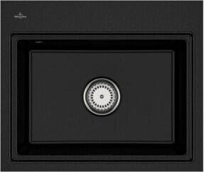 Villeroy & Boch Subway Style 60 S Flat bündige Keramikspüle in Schwarz mit Ablaufgarnitur und Handbetätigung, Breite: 60 cm - Bild 1