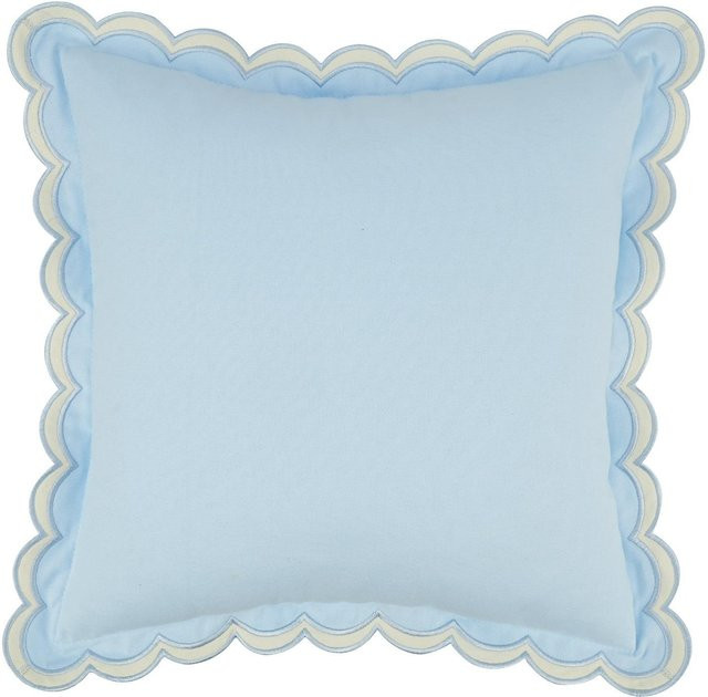 JMG Clothing Baumwoll-Stickerei-Kissenbezug in Blau mit welliger Spitzenkante im Bohemian-Stil, B/T/H: 45 x 45 x 0 cm - Bild 1