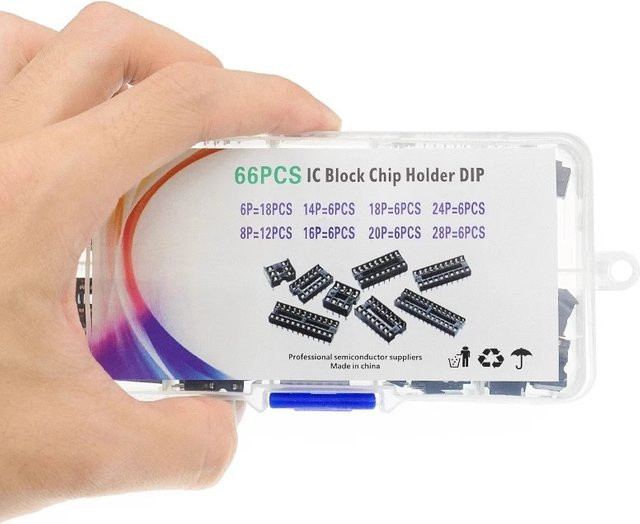 66-teiliges DIP-IC-Sockel-Set in Schwarz mit 6, 8, 14, 16, 18, 20, 24 und 28 Pins für Lötanwendungen - Bild 1
