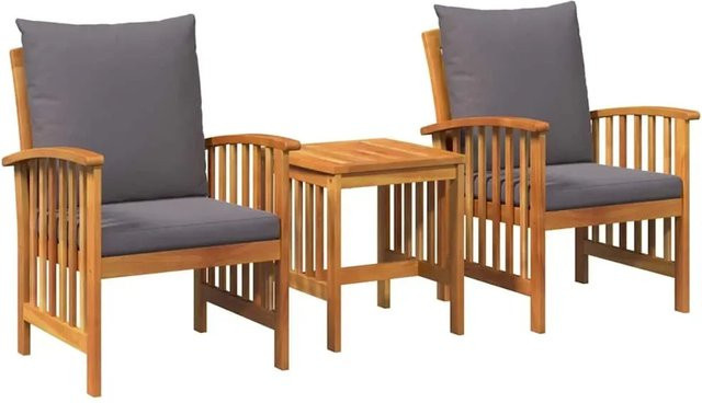 vidaXL 3-tlg. Garten-Lounge-Set aus Massivholz Akazie mit grauen Kissen für Garten, Balkon und Terrasse - Bild 1