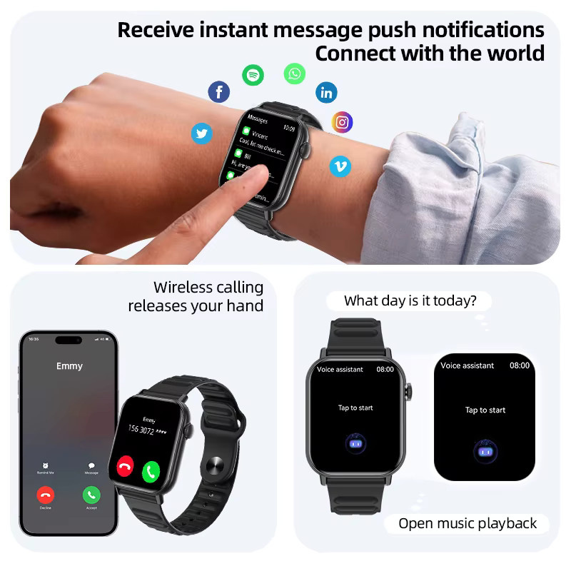 LIGE Smartwatch, 1,83 Zoll, Schwarz, Silikon, Herren - Bild 2