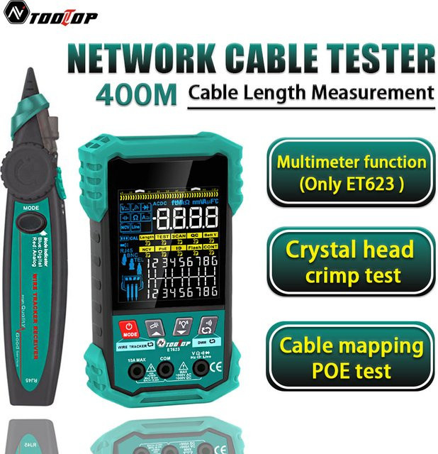 TOOLTOP Netzwerkkabeltester mit 400 m Längenmessung, POE-Test, LAN-Kabel-Kartierung und 3,2-Zoll-Multimeter für die Netzwerkwartung - Bild 1