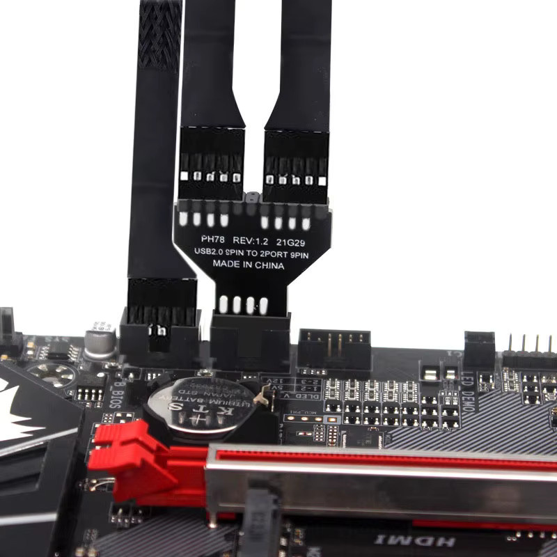 OULLX USB 2.0 9-Pin 1 auf 2 Splitter Adapter Schwarz zur Unterverkabelung und Frontplattenverlängerung für PC Mainboard - Bild 4