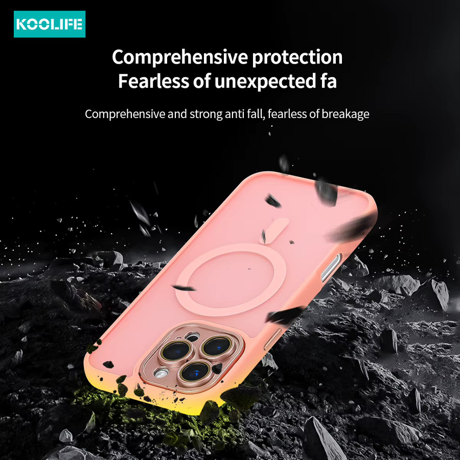 Koolife 2-teiliges Set für iPhone 11 bis 16 Pro Max: Magnetische Handyhülle mit Kartenhalter und Linsenfolie in Pink - Bild 2