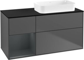 V&B Waschtischunterschrank Finion mit Wandbeleuchtung, Anthrazit lackiert, B/T: 120 x 60 cm - Bild 1