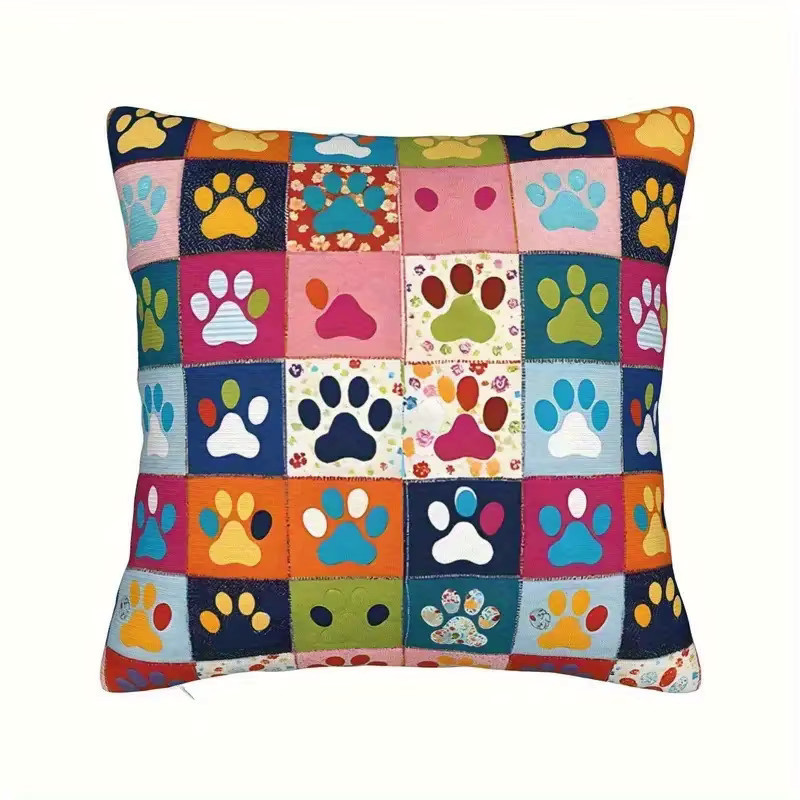 VIKAMA Kissenbezug mit bunten Pfotenabdrücken in Multicolour, quadratisch, 40 x 40 cm - Bild 2